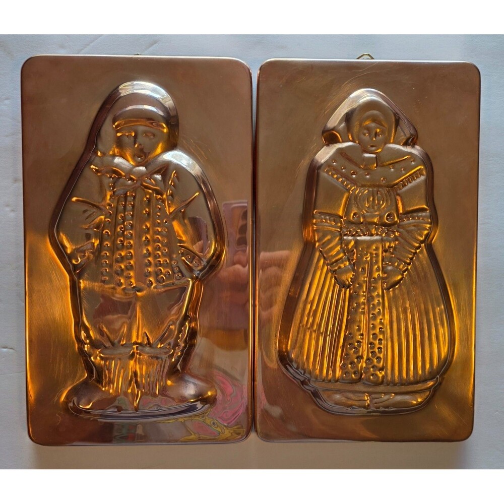 Vintage Copper Plated Dutch Boy Girl Wall Decor Made in Korea Pair